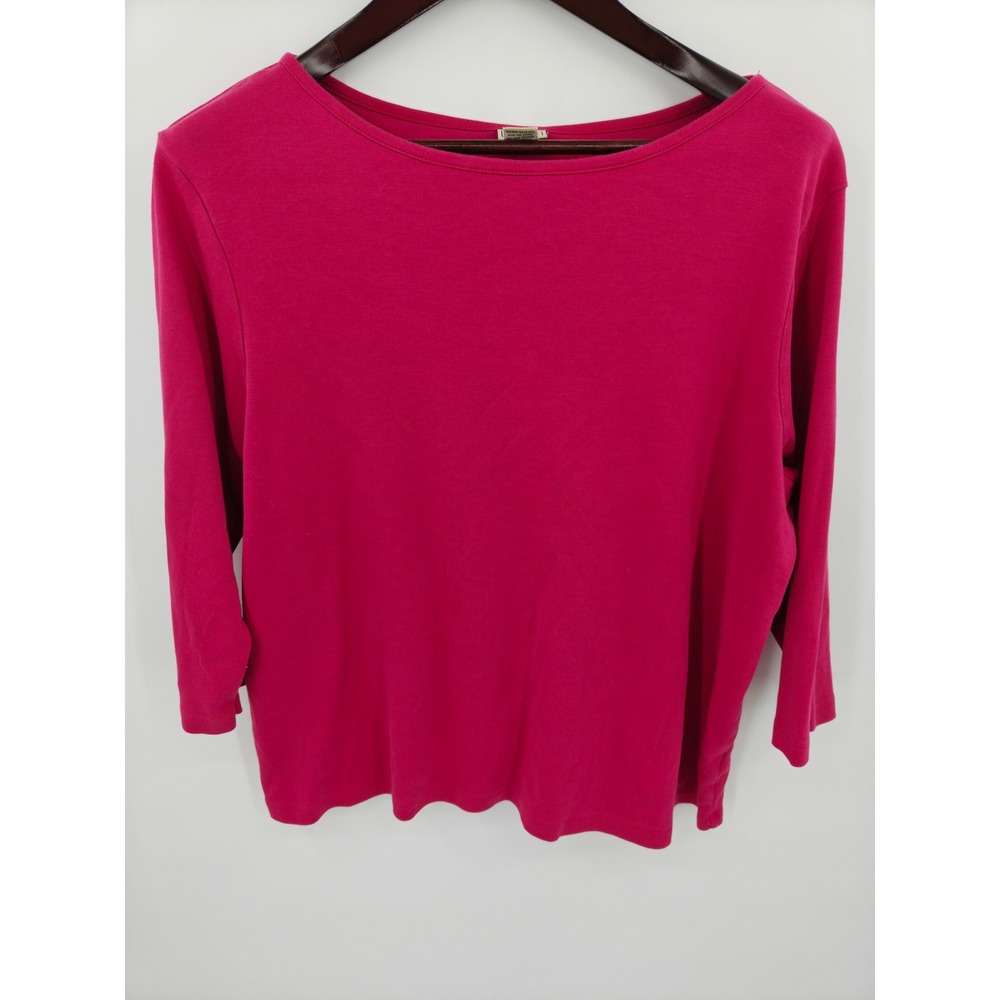 LL Bean Womens 2X Raspberry Pink 3/4 Sleeve Boat Neck Cotton Tee 0FPT7